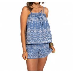 NEW TCEC women's an eyelet and embroidered dream two piece set in blue